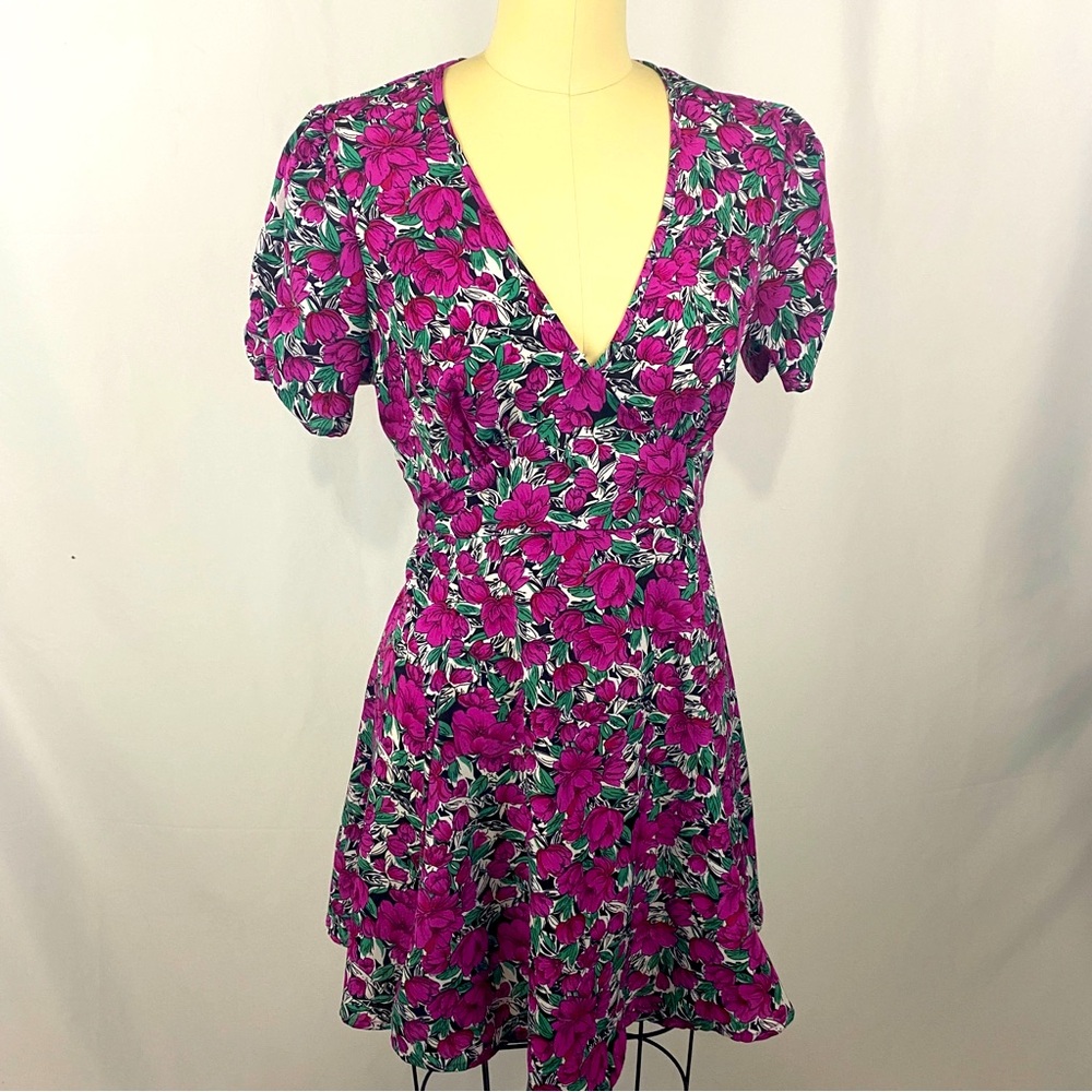 Bright Floral Puff Sleeved Summer Dress Small